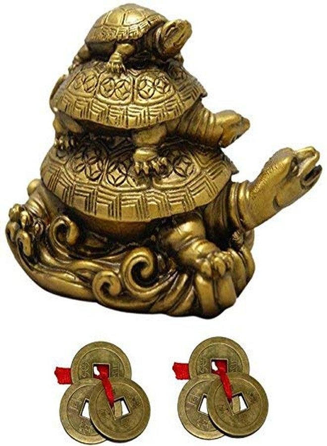 GJ Polyresin Three Tortoise with 2 Lucky Coin Set Idol, Standard - Image 2